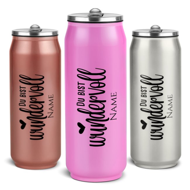 Tassendruck Trinkflasche aus Edelstahl - Du bist wundervoll - mit Name - verschiedene Farben, 420 ml