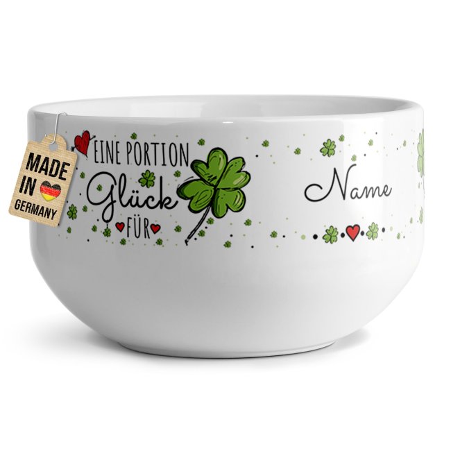 Tassendruck Müslischüssel - Eine Portion Glück - mit Name - 500 ml Neueste Stile