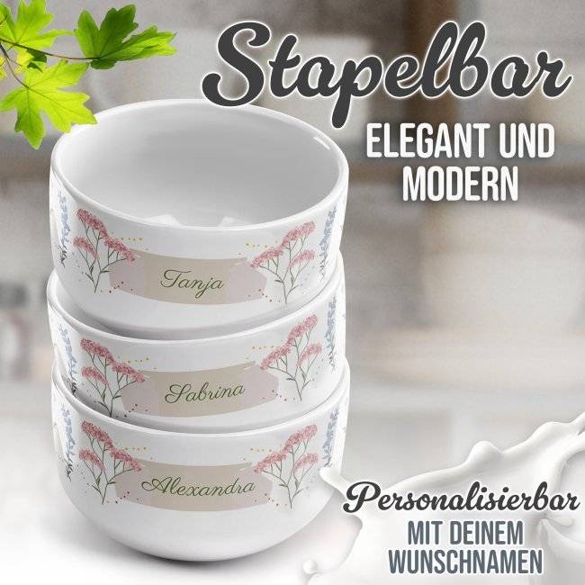 Tassendruck Müslischüssel - Filigrane Blumen - mit Name Letzte 2 Tage
