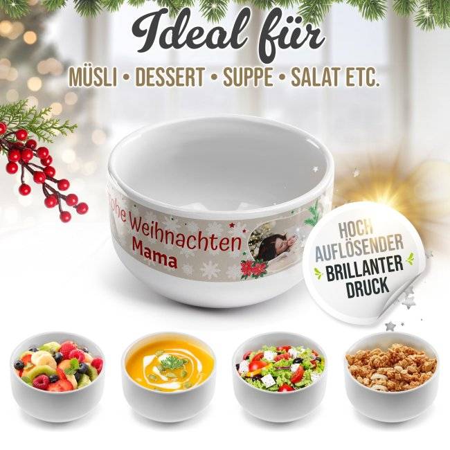 Tassendruck Müslischüssel - Frohe Weihnachten - mit Name und Foto - 500 ml Zeitbegrenzte Promotion