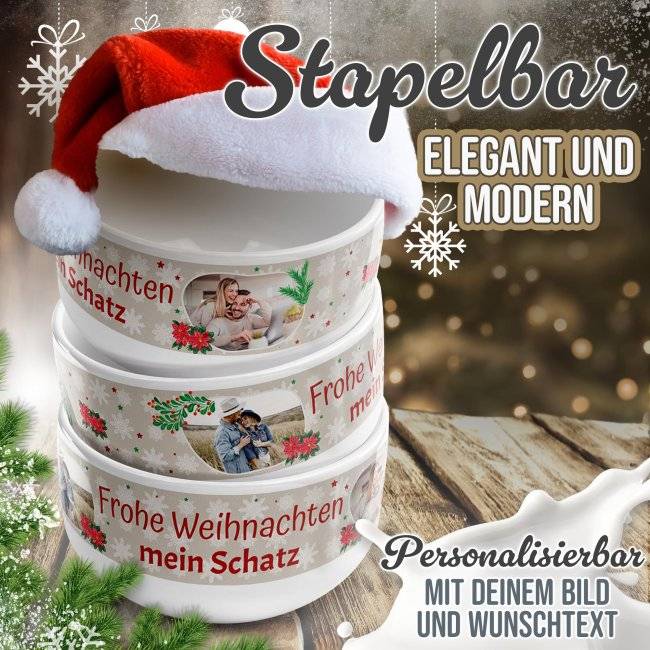 Tassendruck Müslischüssel - Frohe Weihnachten - mit Name und Foto - 500 ml Zeitbegrenzte Promotion