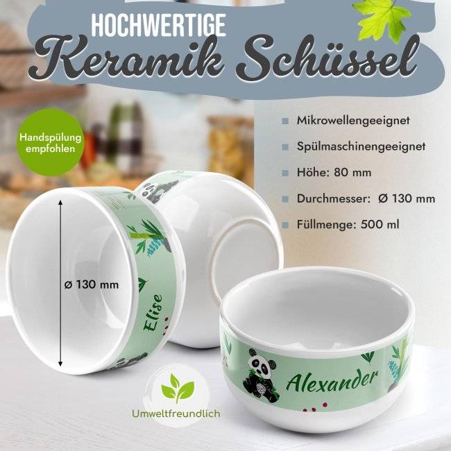 Tassendruck Kinder-Müslischüssel - Panda - mit Name - 500 ml Nur noch ein Tag übrig