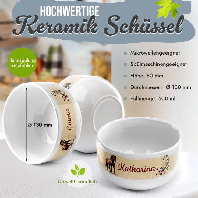 Tassendruck Kinder-Müslischüssel - Pferd - mit Name - 500 ml Super Rabatt