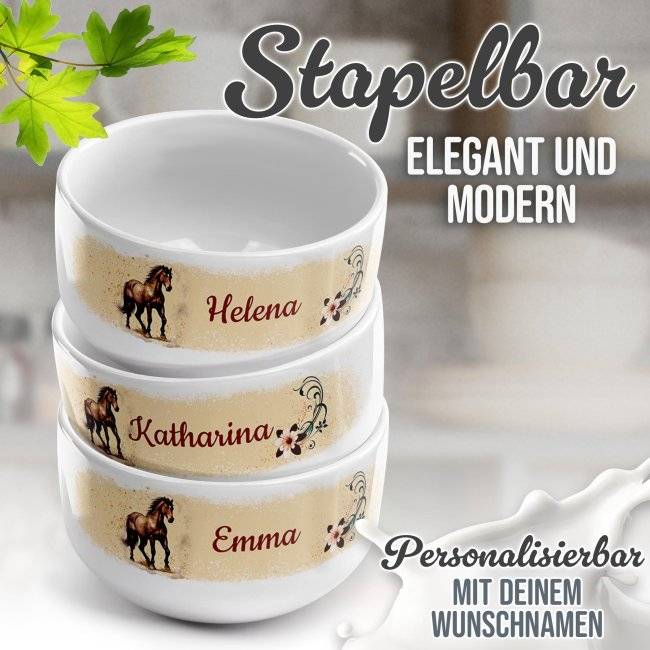 Tassendruck Kinder-Müslischüssel - Pferd - mit Name - 500 ml Super Rabatt