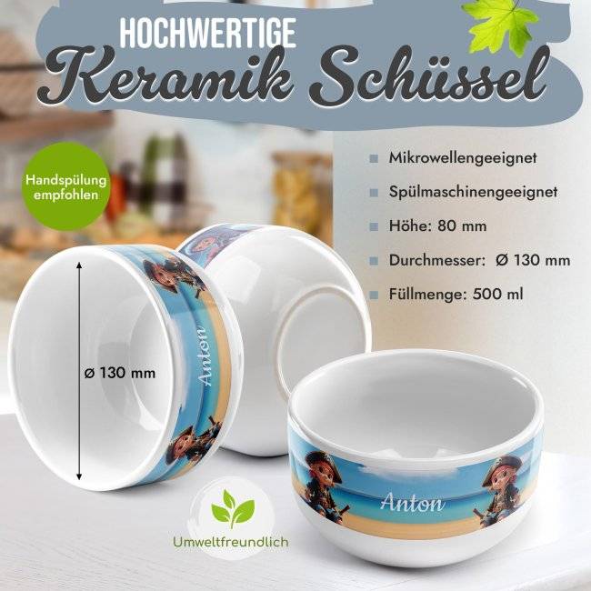 Tassendruck Kinder-Müslischüssel - Piratin - mit Name - 500 ml Riesige Rabatte