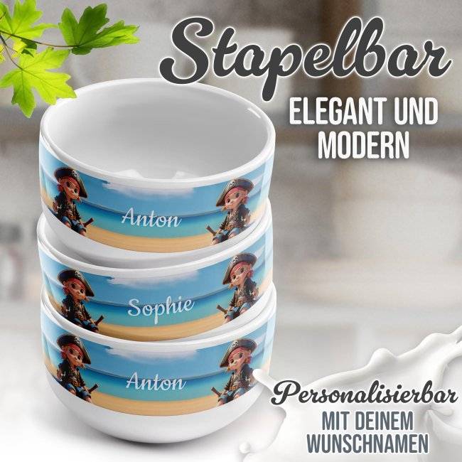 Tassendruck Kinder-Müslischüssel - Piratin - mit Name - 500 ml Riesige Rabatte