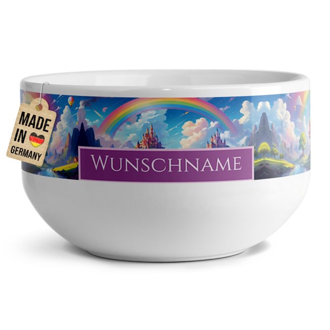 Tassendruck Kinder-Müslischüssel - Regenbogen - Schloss - mit Name - 500 ml