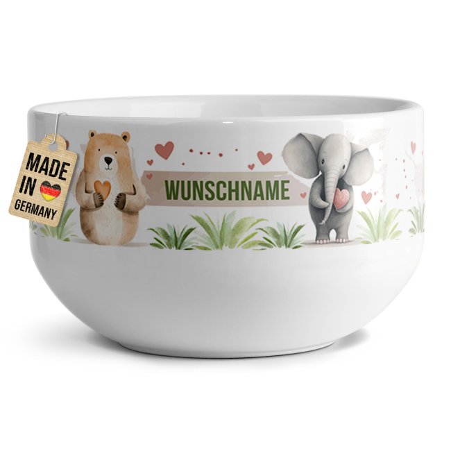 Tassendruck Kinder-Müslischüssel - Süße Tierchen - mit Name - 500 ml