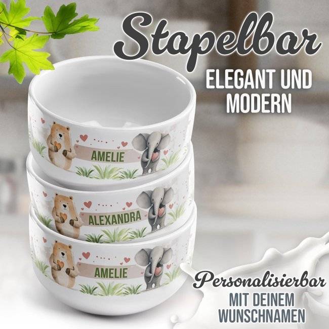 Tassendruck Kinder-Müslischüssel - Süße Tierchen - mit Name - 500 ml Clearance-Verkauf