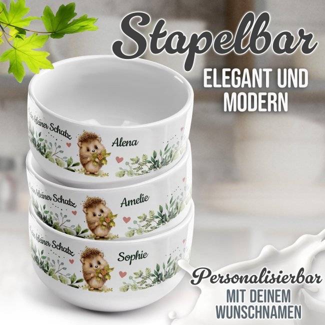 Tassendruck Kinder-Müslischüssel Igel - Mein kleiner Schatz - mit Name - 500 ml Kostenloser Versand international