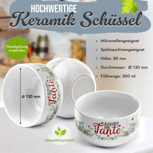 Tassendruck Müslischüssel - Allerliebste Patentante - 500 ml zollfrei