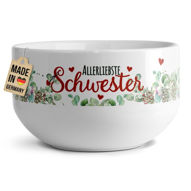 Tassendruck Müslischüssel - Allerliebste Schwester - 500 ml 50% Rabatt für begrenzte Zeit