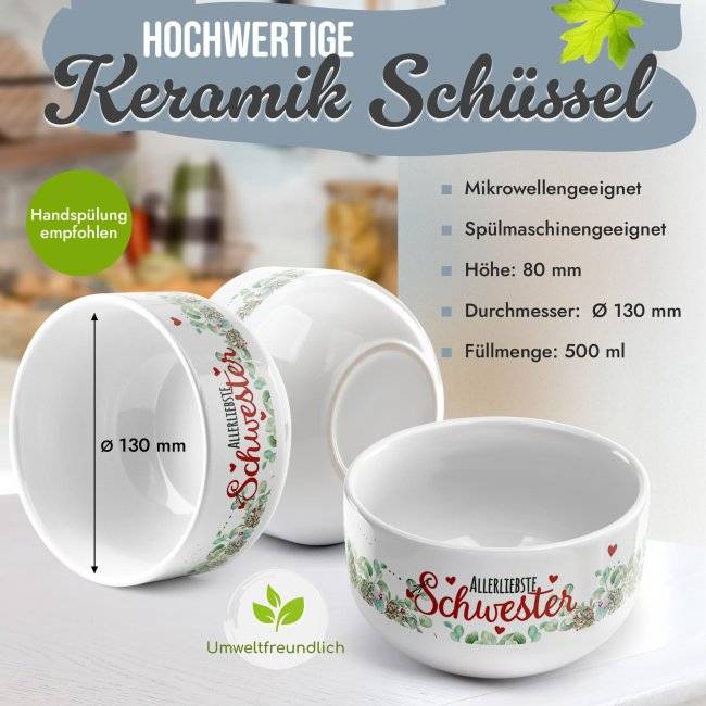 Tassendruck Müslischüssel - Allerliebste Schwester - 500 ml 50% Rabatt für begrenzte Zeit