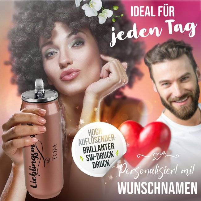 Tassendruck Edelstahl-Trinkflasche - Lieblingsmensch - mit Name - verschiedene Farben, 420 ml Schlussverkauf