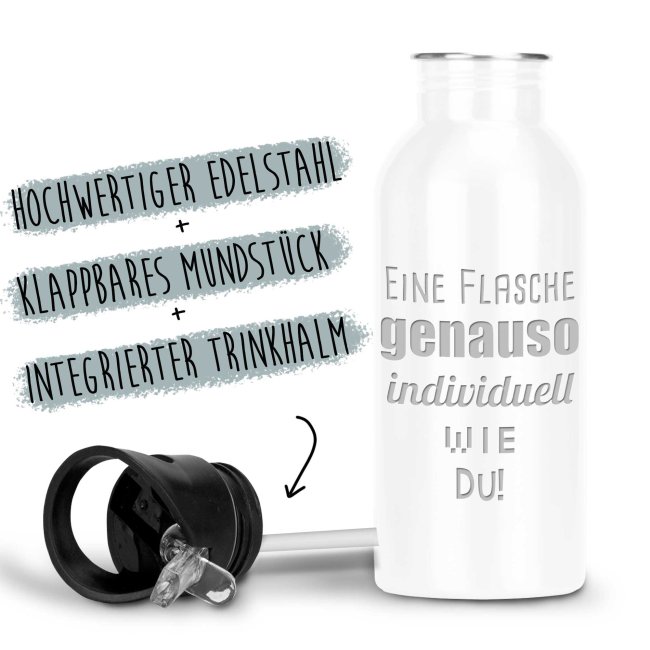 Tassendruck Edelstahl-Trinkflasche mit Gravur - weiß Meist gekauft