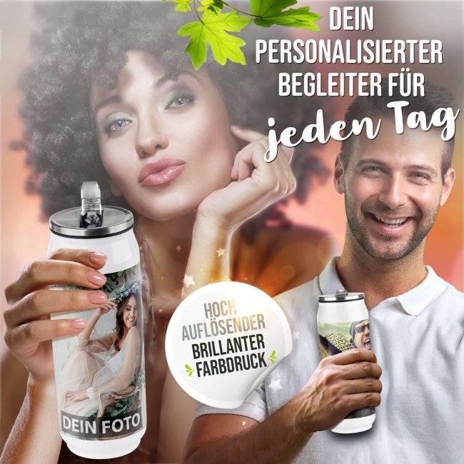 Tassendruck Trinkflasche in Cola-Form selbst gestalten - Cola-Dose - Weiß, 420 ml Limitierter Zeitrabatt