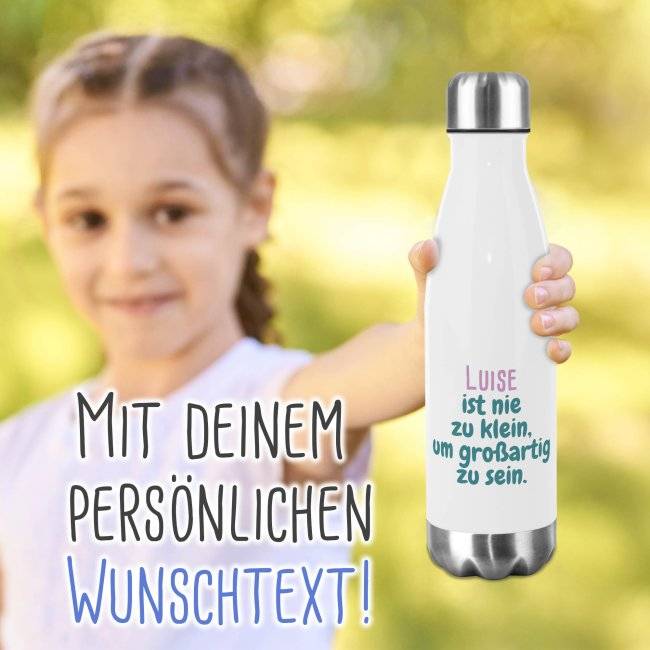 Tassendruck Trinkflasche personalisieren mit Text - Edelstahl in Weiß - in 500 ml und 750 ml Großer Ausverkauf