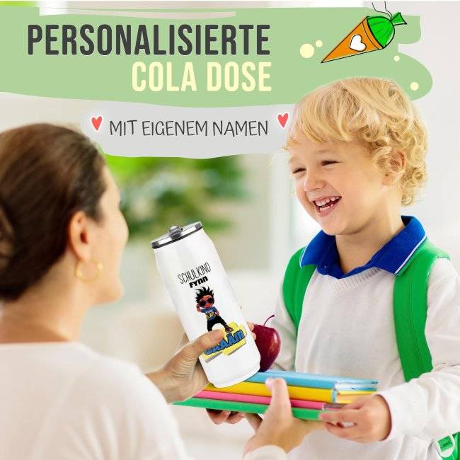 Tassendruck Cola-Dose - Schulkind Bäääm Boy - mit Name - Weiß 420 ml Begrenztes Angebot