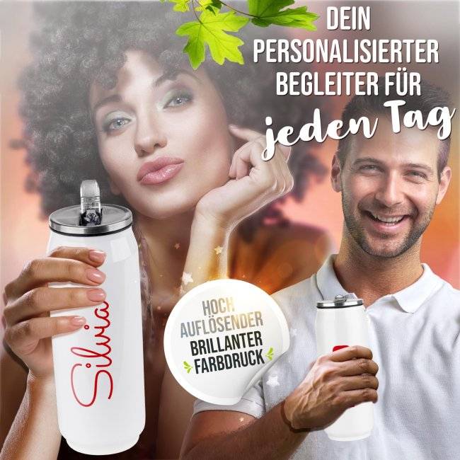 Tassendruck Personalisierte Edelstahl Trinkflasche mit Name - Cola-Dose Weiß, 420 ml Vatertagsangebot