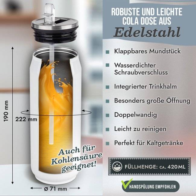 Tassendruck Personalisierte Edelstahl Trinkflasche mit Name - Cola-Dose Weiß, 420 ml Vatertagsangebot