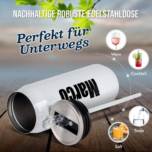 Tassendruck Personalisierte Edelstahl Trinkflasche mit Name - Cola-Dose Weiß, 420 ml Vatertagsangebot