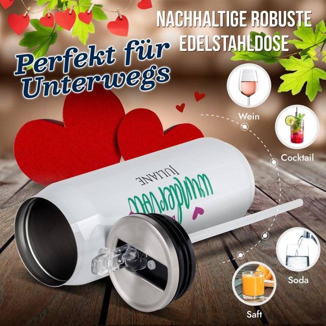 Tassendruck Personalisierte Trinkflasche mit Name - Du bist wundervoll - Edelstahl Cola-Dose Weiß, 420 ml Valentinstagsangebot