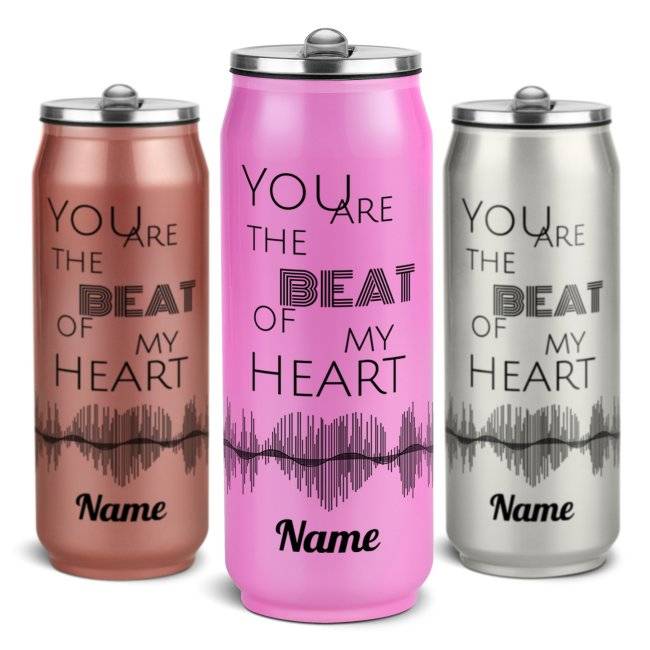 Tassendruck Trinkflasche aus Edelstahl - Heartbeat - mit Name - verschiedene Farben, 420 ml