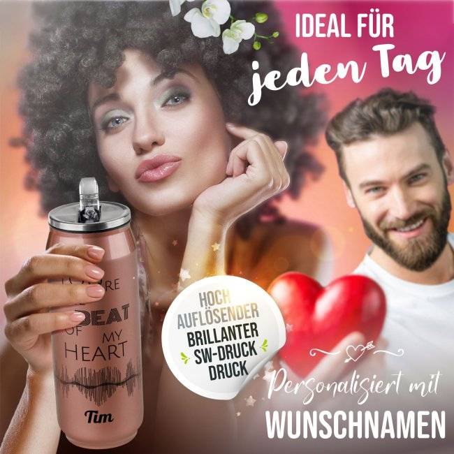 Tassendruck Trinkflasche aus Edelstahl - Heartbeat - mit Name - verschiedene Farben, 420 ml Heißer Verkauf