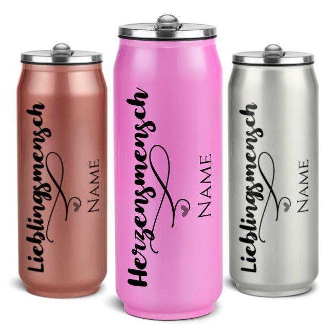 Tassendruck Trinkflasche aus Edelstahl - Herzensmensch - mit Name - verschiedene Farben, 420 ml