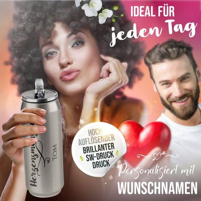 Tassendruck Trinkflasche aus Edelstahl - Herzensmensch - mit Name - verschiedene Farben, 420 ml Top Angebot