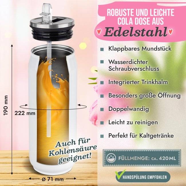 Tassendruck Trinkflasche aus Edelstahl mit Name - Lieblingsmensch - Cola-Dose Weiß, 420 ml Online Outlet