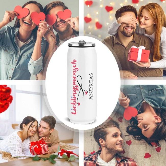 Tassendruck Trinkflasche aus Edelstahl mit Name - Lieblingsmensch - Cola-Dose Weiß, 420 ml Online Outlet