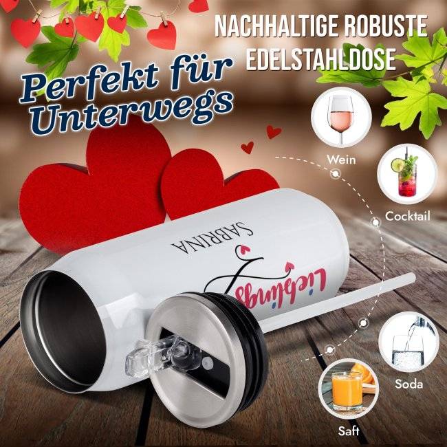 Tassendruck Trinkflasche aus Edelstahl mit Name - Lieblingsmensch - Cola-Dose Weiß, 420 ml Online Outlet