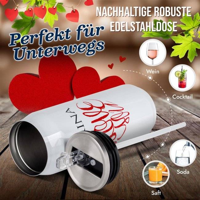 Tassendruck Trinkflasche Cola-Dose - I love you - mit Name - Edelstahl, Weiß, 420 ml Zeitlich begrenztes Angebot