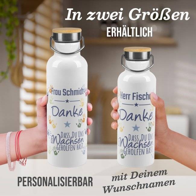 Tassendruck Trinkflasche mit Bambusdeckel - Danke, dass du mir geholfen hast - Erzieher - mit Name Tiefpreis