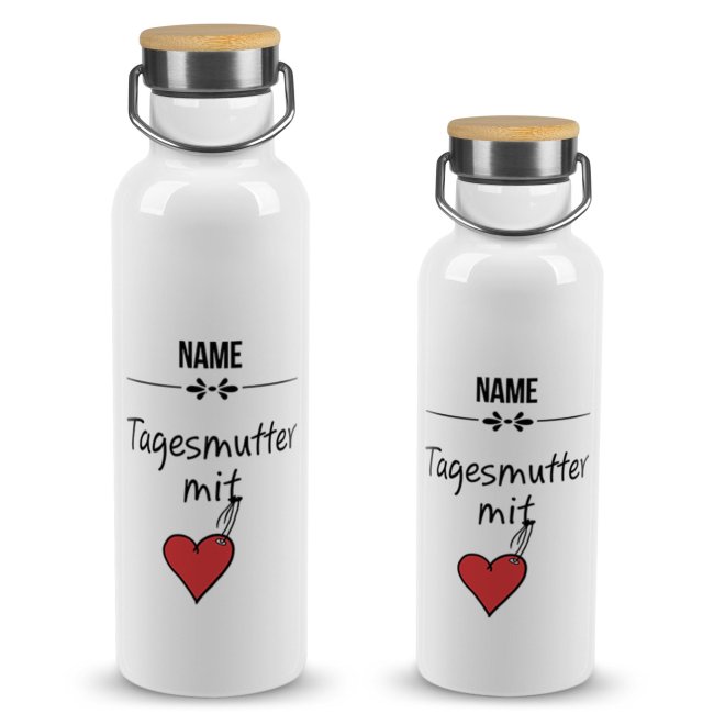 Tassendruck Trinkflasche mit Bambusdeckel - Tagesmutter mit Herz - mit Name Bis zu 65% Rabatt