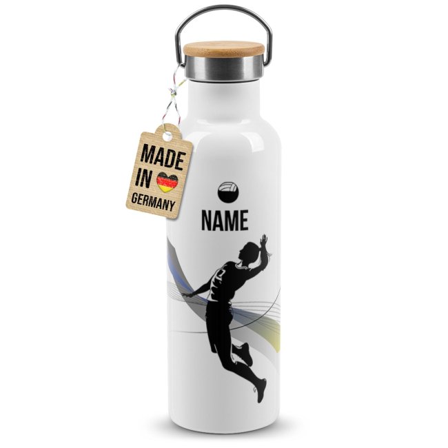 Tassendruck Trinkflasche mit Bambusdeckel - Volleyball Silhouette Frau - mit Name - Weiß Bis zu 55% Rabatt